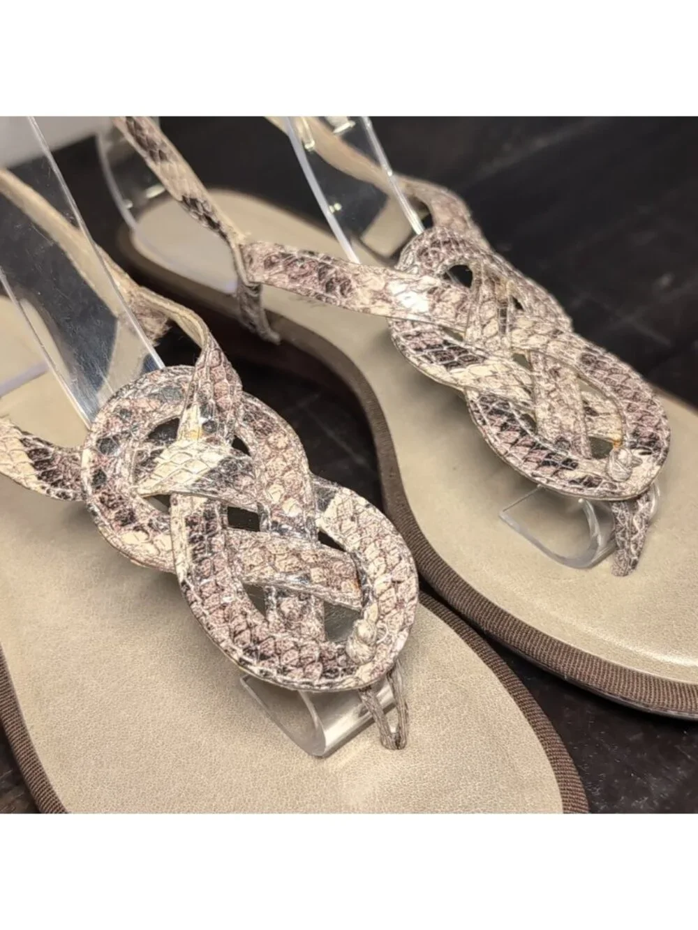 Talbots Snakeskin Leather T-Strap Wedge Sandals 6B Brazil Slingback Celtic
